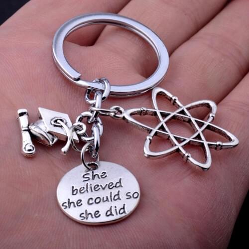 Chemical Molecule Keychains She Believed She Could So She Did Bachelor Cap Charm Pendant Keyrings Women Men Graduation Gifts Hot