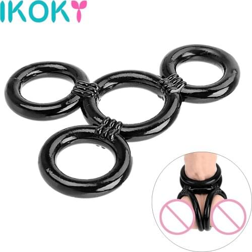 IKOKY 4 Rings Cock Rings Time Delay Ejaculation High Elasticity Penile Trainer Penis Rings Sex Toys for Men TPE Adult Products