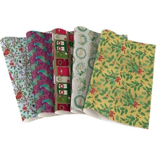 Faux Synthetic Fabric Christmas Flower Bird Print Bowknot Leather Piece Crafts Decoration DIY Handmade Materials