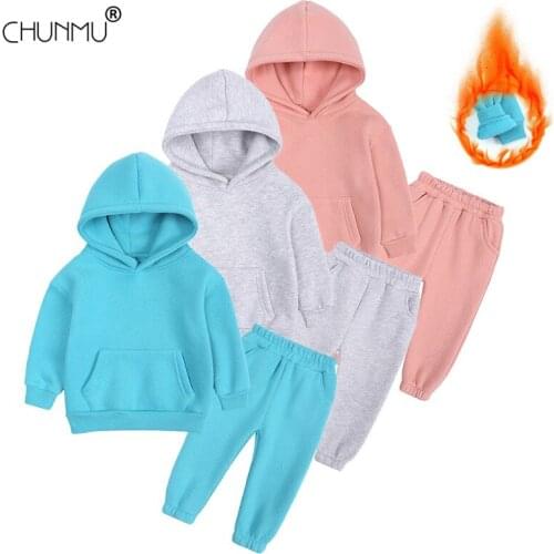 Children Clothing Sets Kids Boys Girls Autumn Winter Plus Fleece Tracksuit Sweatshirt + Pants 2PCS Sets Clothes Sportswear