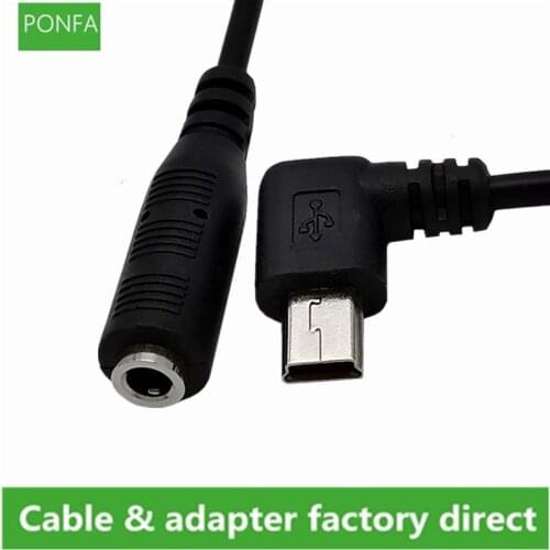 Mini USB to 3.5MM Audio Cable 3.5mm Female to Mini USB 2.0 5 Pin Male 90 Degree Right Angle Microphone Adapter Cable 0.15m