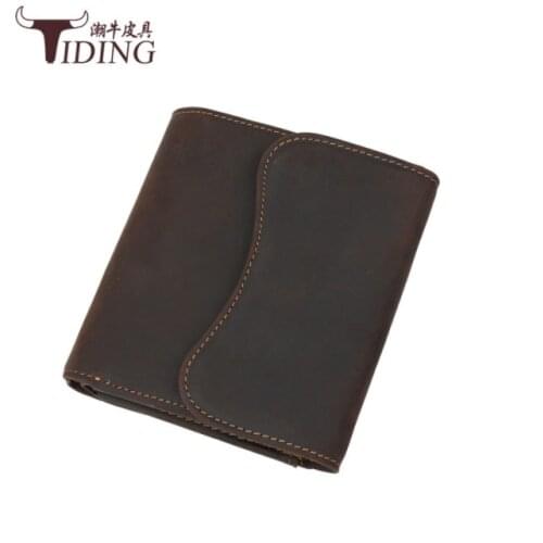 Men vintage cow leather wallets 2018 man fashion crazy horse leather brand short mini money clips wallet bags