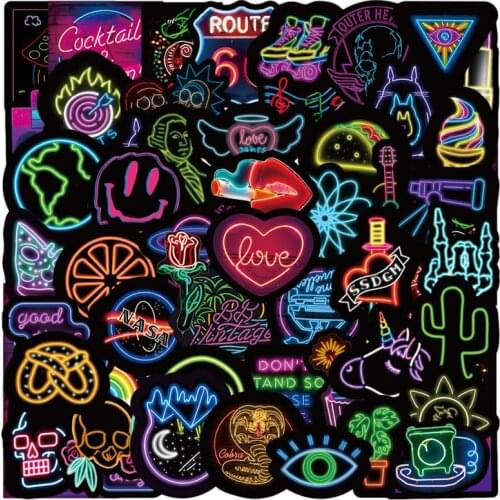 50pcs/set Neon Lights Stickers Vinyl Waterproof Stickers for Laptop Skateboard Water Bottles Neon Stickers decoration