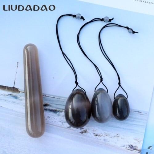 Natural Grey Carnelian Yoni Eggs with beads Ben Wa Ball Eggs Massager Relax Body Care Stick Muscle Tightening Plevic Floor Ball