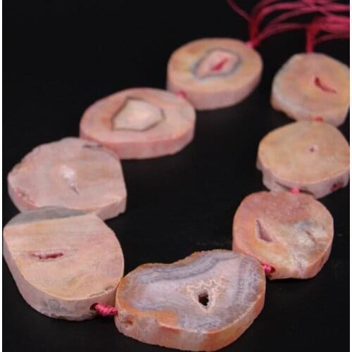 15.5"/strand Large Pink Raw Agates Quartz Geode Druzy Freeform Slab Nugget Beads,Natural Roug Drusy Slice Pendant Jewelry
