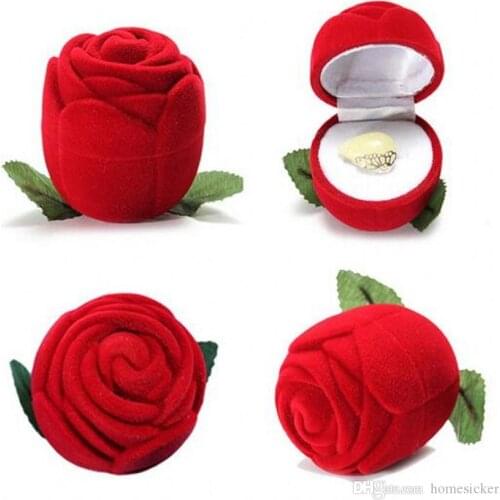 Novelty Red Rose Ring Box For Engagement Wedding Earrings Pendants Jewelry Case bride to be Wedding & Engagement