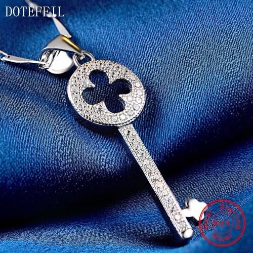 Key Necklace Women 925 Silver Charm Jewelry Necklace High Quality 100% Sterling Silver AAAA Zircon Necklace