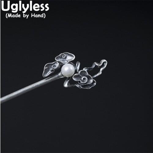 Uglyless Thai Silver Lucky Clouds Ethnic Hair Sticks Women Natural Pearls 925 Silver Hair Jewelry Vintage Exotic Hair Accessory