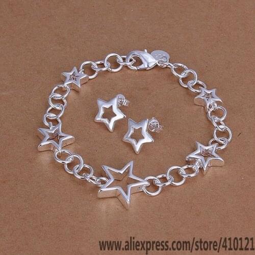S176 Lucky Charm Silver Color Jewelry Sets For Women Fashion Jewelry Lady Accessories Fashion Heart Earrings Bracelet /ddealula