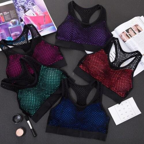 Mesh Sports Bra Hollow Out Sport Top Seamless Fitness Yoga Bras Women Gym Top Padded Running Vest Shockproof Push Up Crop Top