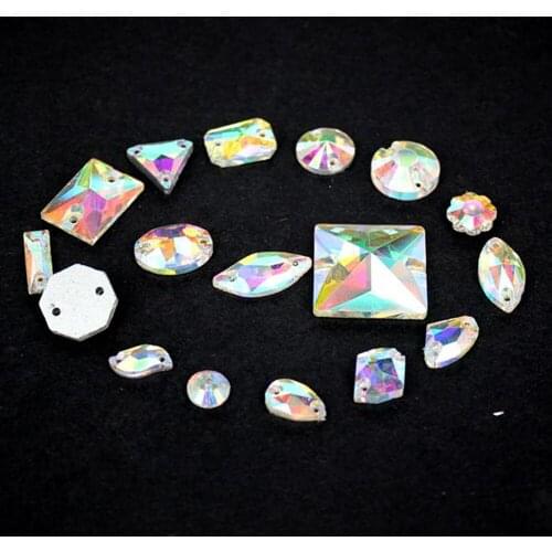 Strass 17 Shapes Mixed 34pcs Flatback Crystal And Crystal AB Glass Strass Sew On Rhinestones Garment High Shine Crystal Strass