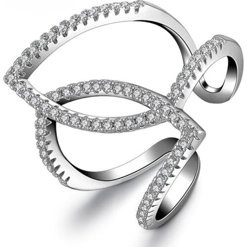 Gorgeous High Quality 925 Sterling Silver Irregular Opening Finger Rings For Women Female Bright Cubic Zirconia Jewelry
