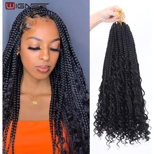 WigneeGoddess Box Braids Crochet Hair Bohomian Crochet Box Braids Curly Ends 3X Crochet Braids Synthetic Braiding Hair Extension