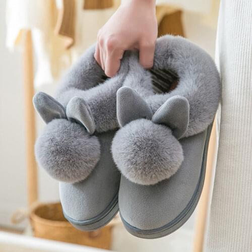 2020 plush warm winter slippers cute rabbit ears women shoes soft cotton women slipper Indoor flat home slippers shoes woman