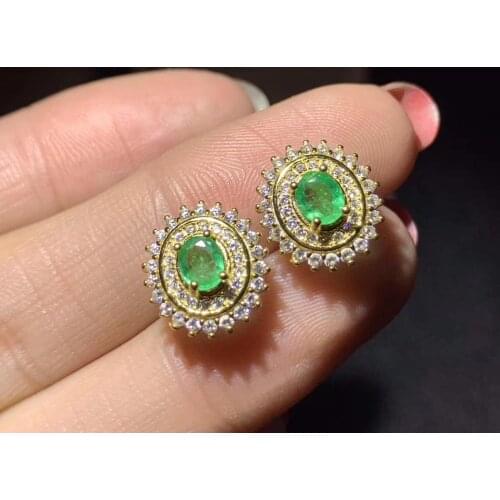 High end attractive green emerald stud earrings women silver jewelry real natural gem 925 sterling silver girl date party gift