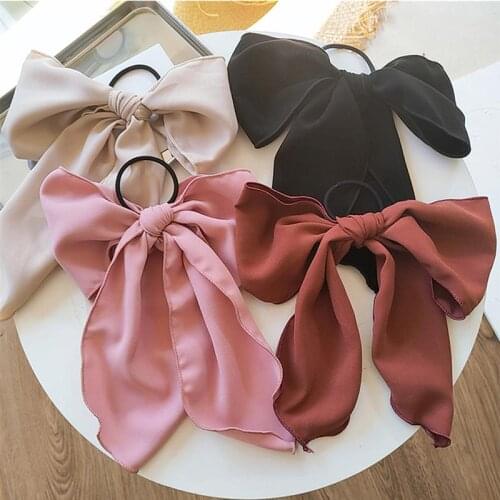 1pc Solid Color Bow Decor Hair Rope Elastic Elegant Hair Rope Bowknot Hair Tie Ponytail Holder Hair Accessories Party Dress Up