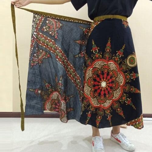 100% Cotton Indie Folk African Skirt Spring Autumn Print A-Line Skirt for Women