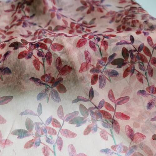 100cm*135cm Leaf Pattern Mulberry Silk Chiffon Crepe Fabric Super Thin Crinkld Scarf Material Silk 5 momme
