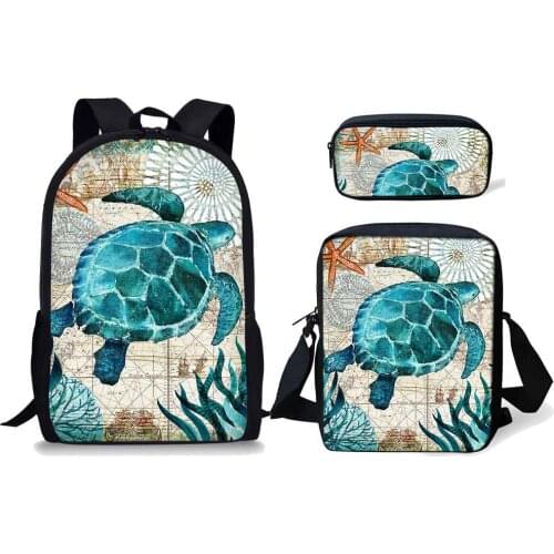 Cute Sea Turtle Print Kids Schoolbags Teenager Boys School 3D Students School Bag Set 3Pcs Custom Backpacks Children Book Bags