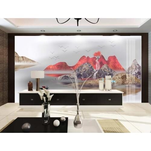 Chinese style landscape abstract line flying bird 3D Wallpaper Mural Living Room Bedroom TV Background Home Decor Silk Wallpaper