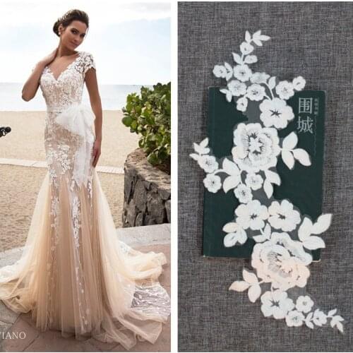 5 pairs Exquisite cotton bridal lace applique pair in mirror images for wedding gown, bridal dress accessories, bridal headpiece