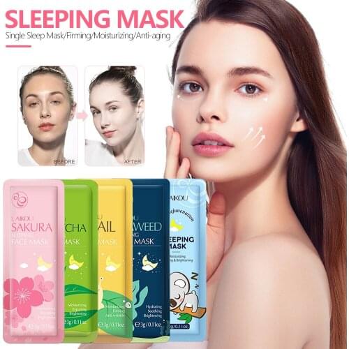 5Pcs Sakura Snail Seaweed Moisturizing Sleeping Mask Cream Portable Face Mask Anti Wrinkle Hydrating Nourishing Skin Care