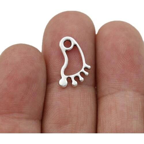 50pcs Tibetan Silver Plated Footprint Foot Charms Pendants for Bracelet Jewelry Making Earrings DIY Handmade 16x12mm