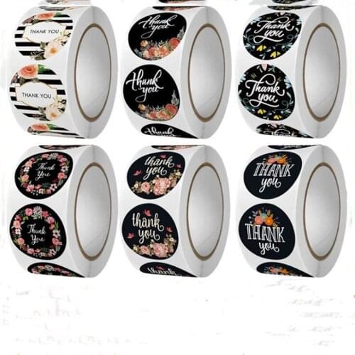 500pcs Thank you Flower sticker black background Sticker Scrapbook Envelope Seal Sticker Gift Flower Decoration Stationery Label