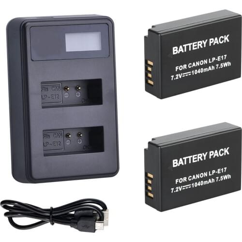 Battery (2-Pack) + Charger For Canon LP-E17, LPE17, LCE17, LC-E17E