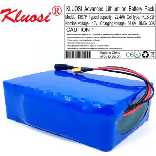 KLUOSI 48V Battery 13S7P 48V 22.4Ah 22Ah 54.6V Li-ion Battery Pack for With 30A BMS Motor Electric Scooter Vehicle Ebike Bicycle