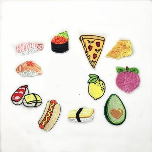 PGY Poached Egg Sushi Hot dog Pizza Fruit Avocado Embroidery Honey peach Patches for Clothing Iron Kids Clothes Appliques Badge