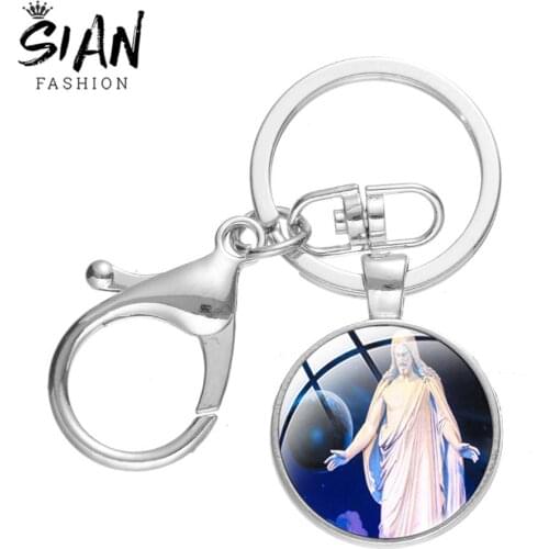 SIAN New Relief Society Mormonism Keychain Christian Jesus Keychain Pendant Jewelry Glass Dome With Clasp Buckle for Men Women