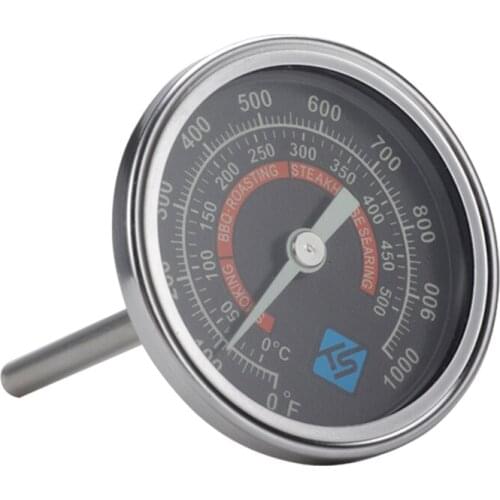 BBQ Smoker Grill Spit Pit Thermometer 0-1000℉ 0-500℃ for Charcoal Roaster Hood Lid Analog Temperature Gauge with Night Glow