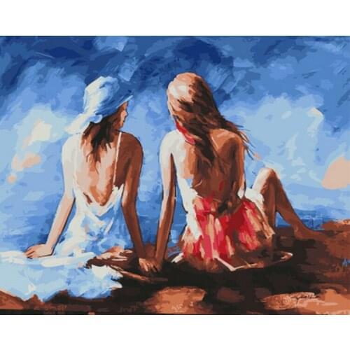 Frameless picture oil painting by numbers wall decor diy painting on canvas for home decor 4050 sitting