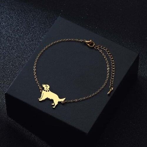 QIMING Handmade Retriever Dog Bracelet Charms Gold Silver Pet Animal Lover Bracelets For Women Stainless Steel Jewelry Bangle