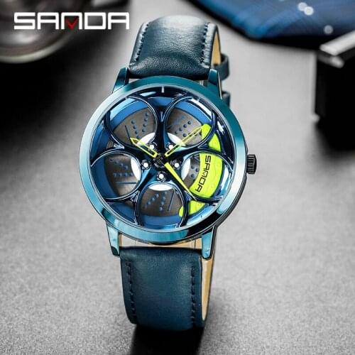 SANDA 2021 New Mens Watch Leather Business Casual Fashion Quartz Male Clock Wheel Series Dial Watch Relogio Masculino P1070