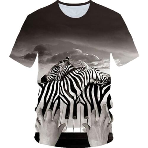 2020 Summer Kids 3D T-shirt Boys Girls Animal Zebra Piano Keys Tiger Leopard Print T shirt Children Harajuku Style Tshirts Tops
