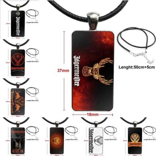 Design Fashion Vintage Glass Women Rectangle Necklace Pendants For Girls Best Gift Stunning Jagermeister Logo Beer
