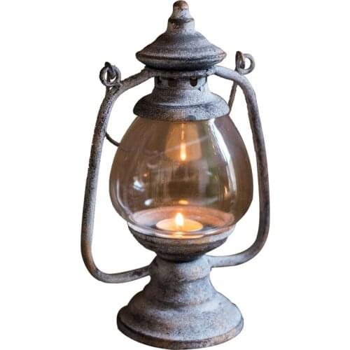 European Retro Old Wrought Iron Candlestick Wind Lamp Lanterne Metal Candle Holders Garden Grocery Props Home Decoration