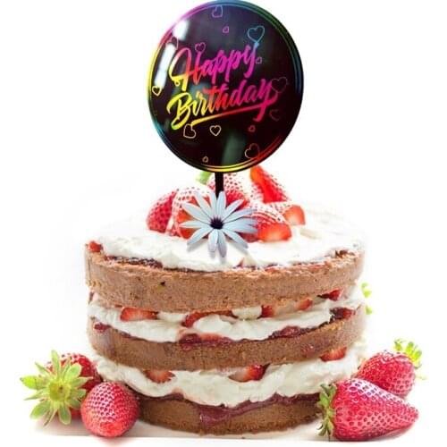 INS Acrylic Color Happy Birthday Cake Toppers Color Birthday Party Dessert Decoration for Baby Birthday Cupcake Toppers Supplies
