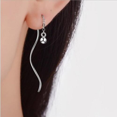 KOFSAC New Fashion 925 Sterling Silver Earring Jewelry Charming Wave Long Tassel Ear Line Earrings For Women Girl Christmas Gift