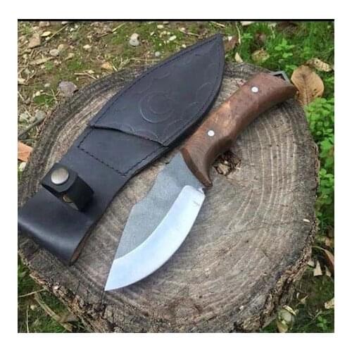 Handmade forged steel hunting knife, walnut handle, calf sheath, 4mm hand tools, forged steel, personalized gift tactical knives
