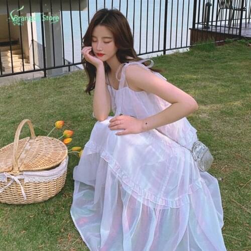 Summer Female Clothing Korean Fashion Kawaii Clothes 2021 Cottagecore Harajuku Spaghetti Strap Dress Sukienka