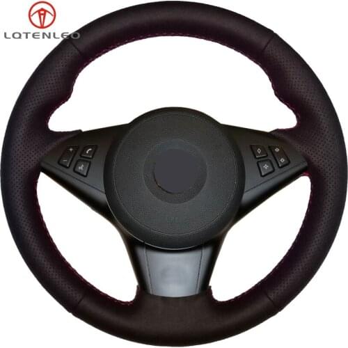 LQTENLEO Black Genuine Leather DIY Car Steering Wheel Cover for BMW E60 E61 Touring 530d 545i 550i E63 Coupe E64 630i 645Ci 650i