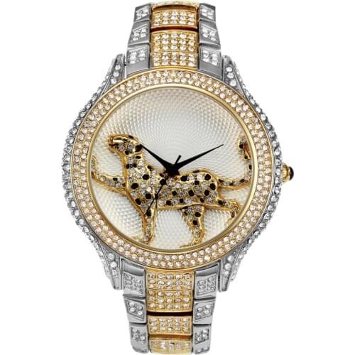 Best Waterproof Female Quartz Watch Large Dial Round Alloy Leopard Diamond Ladies Watches 2020 Dropshipping New 2020 Hot Selling
