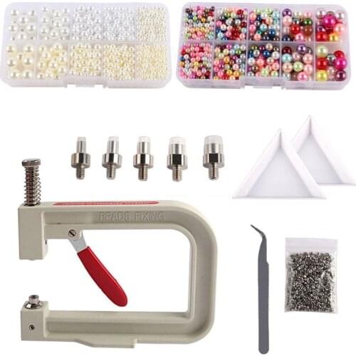 Jewelry Pearl Setting Machine Tools Beads Rivet Fixing Machine with 5 Size Imitation Pearl Beads for Clothes DIY Craft