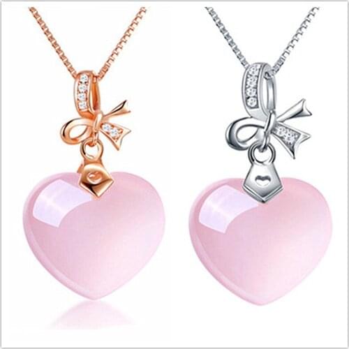 Fashion Princess Crystal Pink Heart Pendant Necklace Female Jewelry Pure Silver 925 Sterling Necklace For Women Choker Bijou