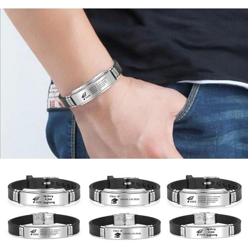 My Story is Just Beginning 2020 Graduation Silicone Stainless Steel Band Buckle Bracelet Gift Vintage Wristband Jewelry unisex