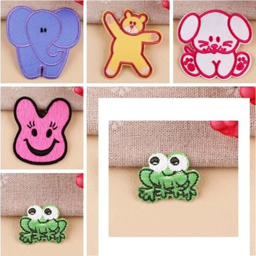 Cartoon Full Elephant Embroidered Patches Iron On Bear Sun Frog Appliques Round Patches Clothes Patches for Clothing Decor