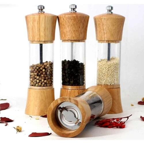 Wooden Salt Spice Pepper Mill Set, Pepper Grinders Salt Shakers with Adjustable Ceramic Grinder Home Kitchen Tools for Cooking